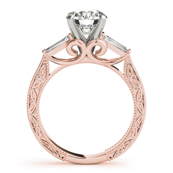 Three Stone Baguette & Round Cut Lab-Grown Diamond Vintage Engagement Ring