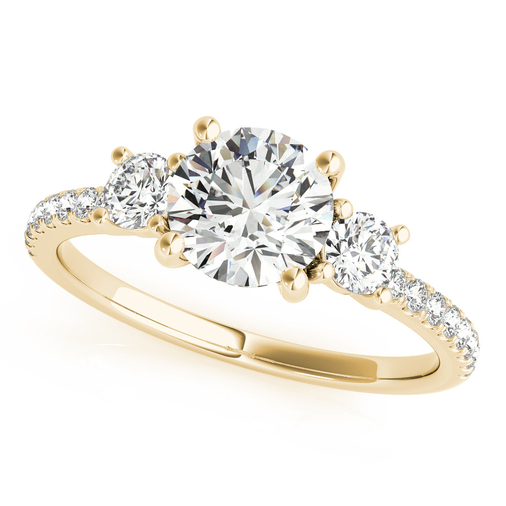 Three Stone Round Cut Lab-Diamond Pave with Prong Setting Ring