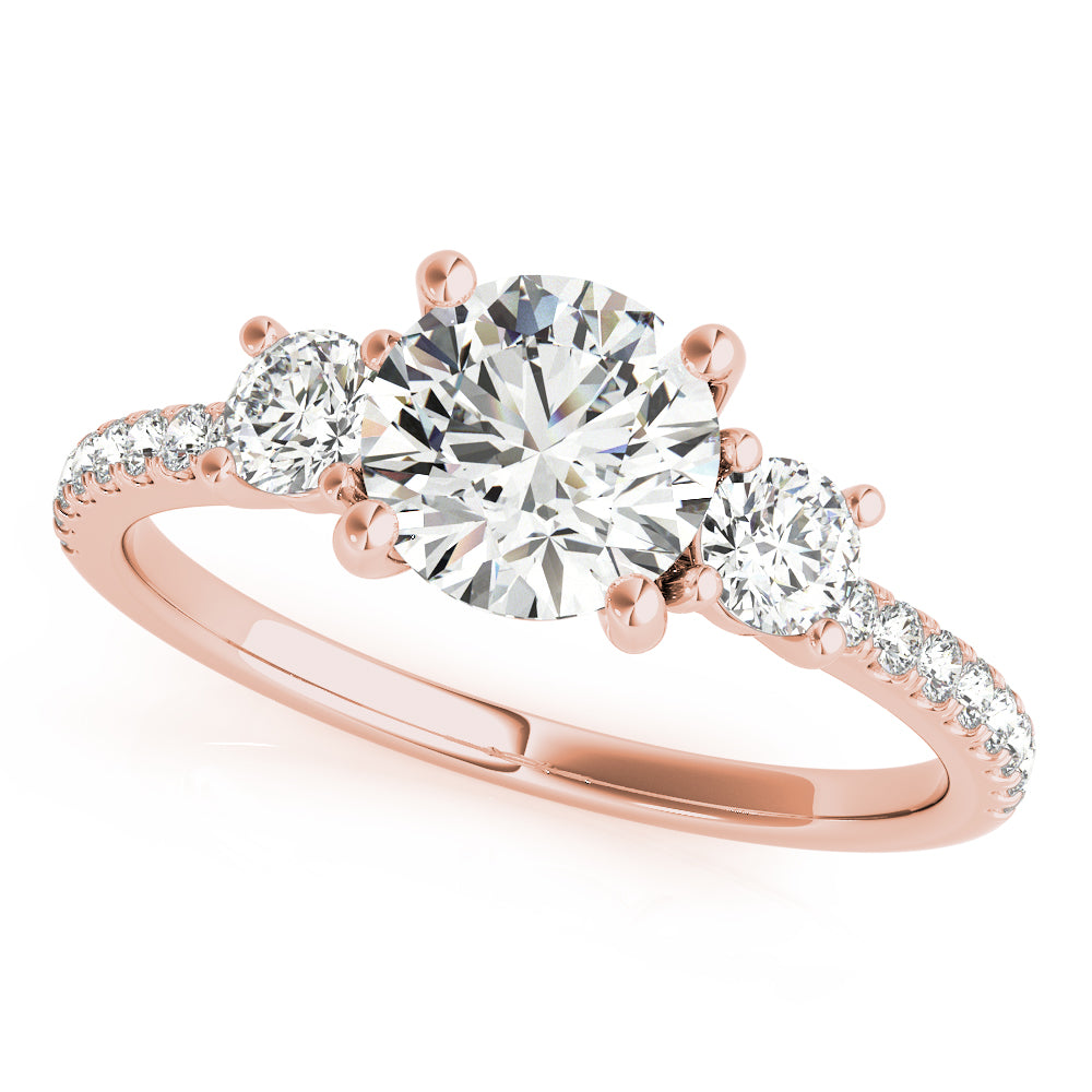 Three Stone Round Cut Lab-Diamond Pave with Prong Setting Ring