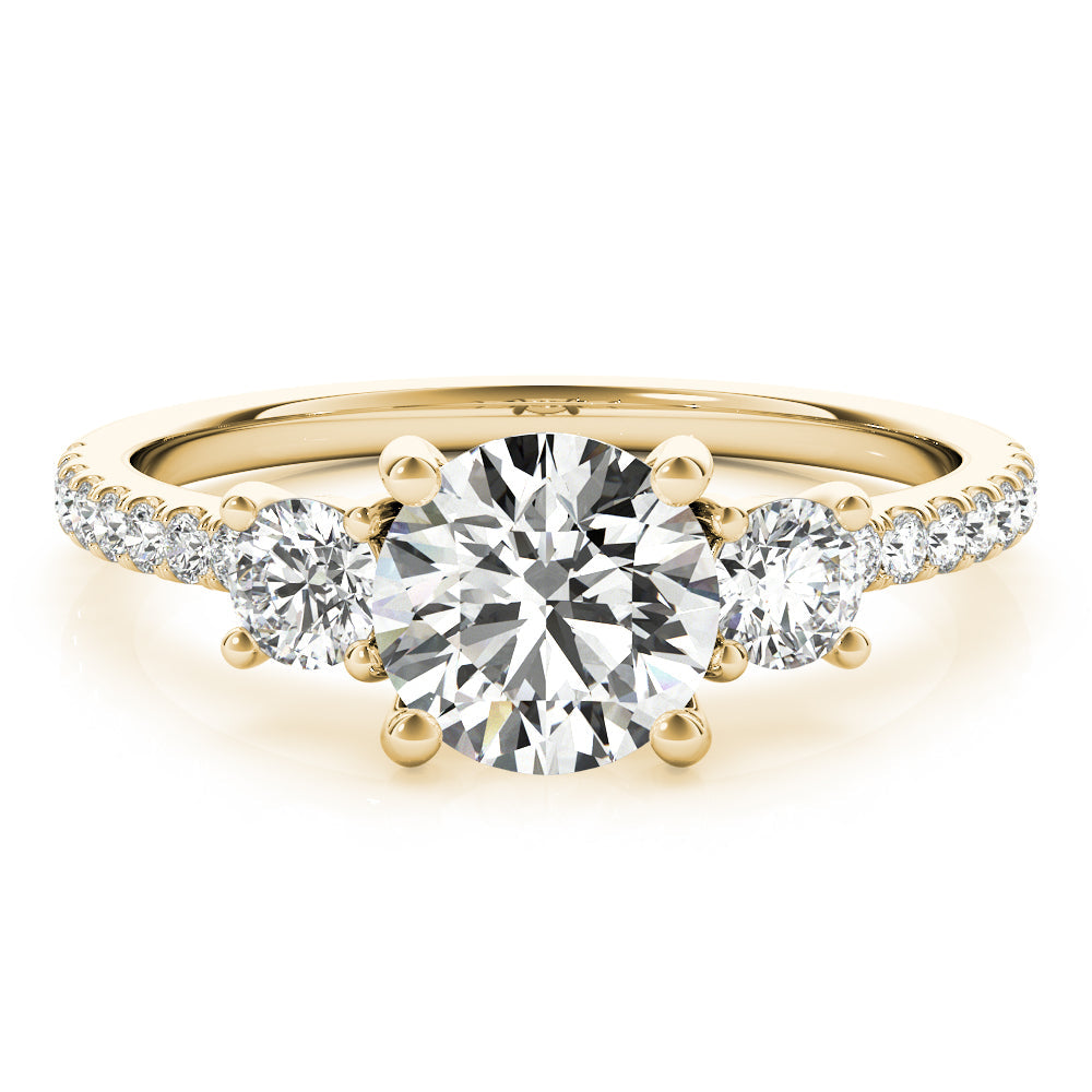 Three Stone Round Cut Lab-Diamond Pave with Prong Setting Ring