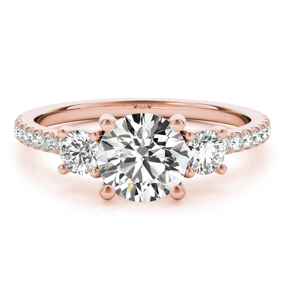 Three Stone Round Cut Lab-Diamond Pave with Prong Setting Ring