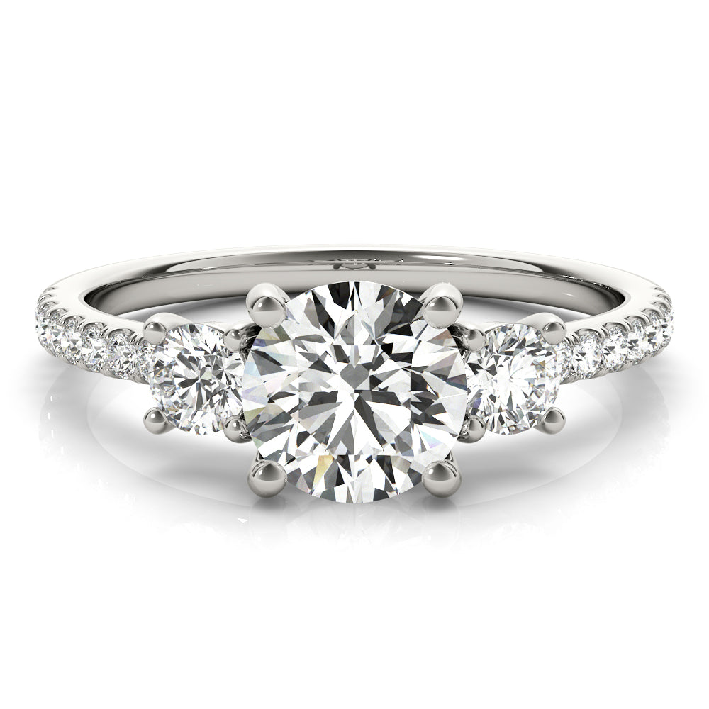 Three Stone Round Cut Lab-Diamond Pave with Prong Setting Ring