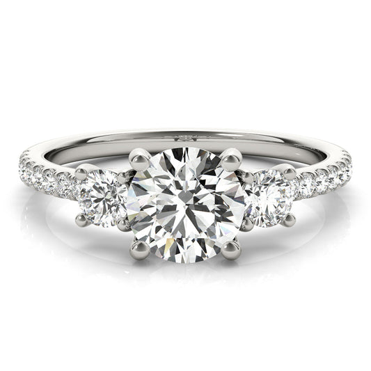 Three Stone Round Cut Lab-Diamond Pave with Prong Setting Ring