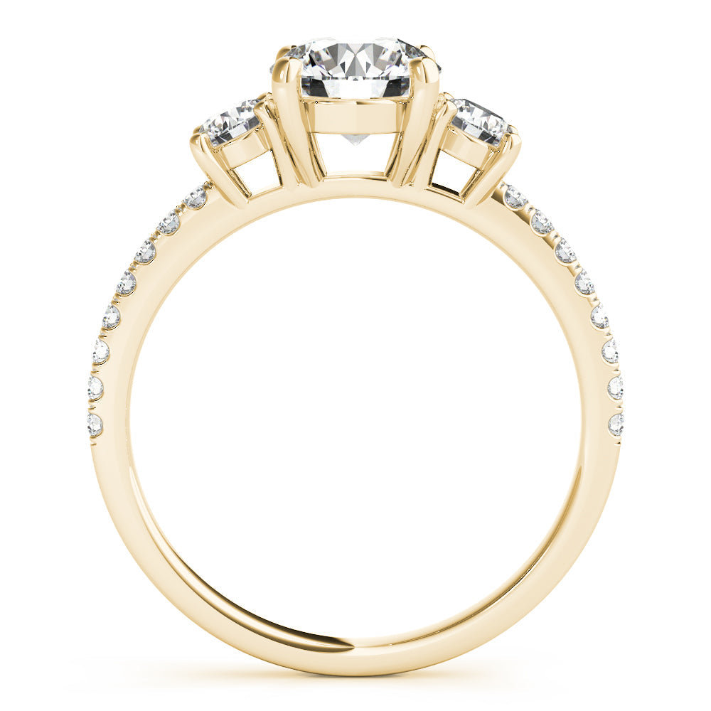 Three Stone Round Cut Lab-Diamond Pave with Prong Setting Ring