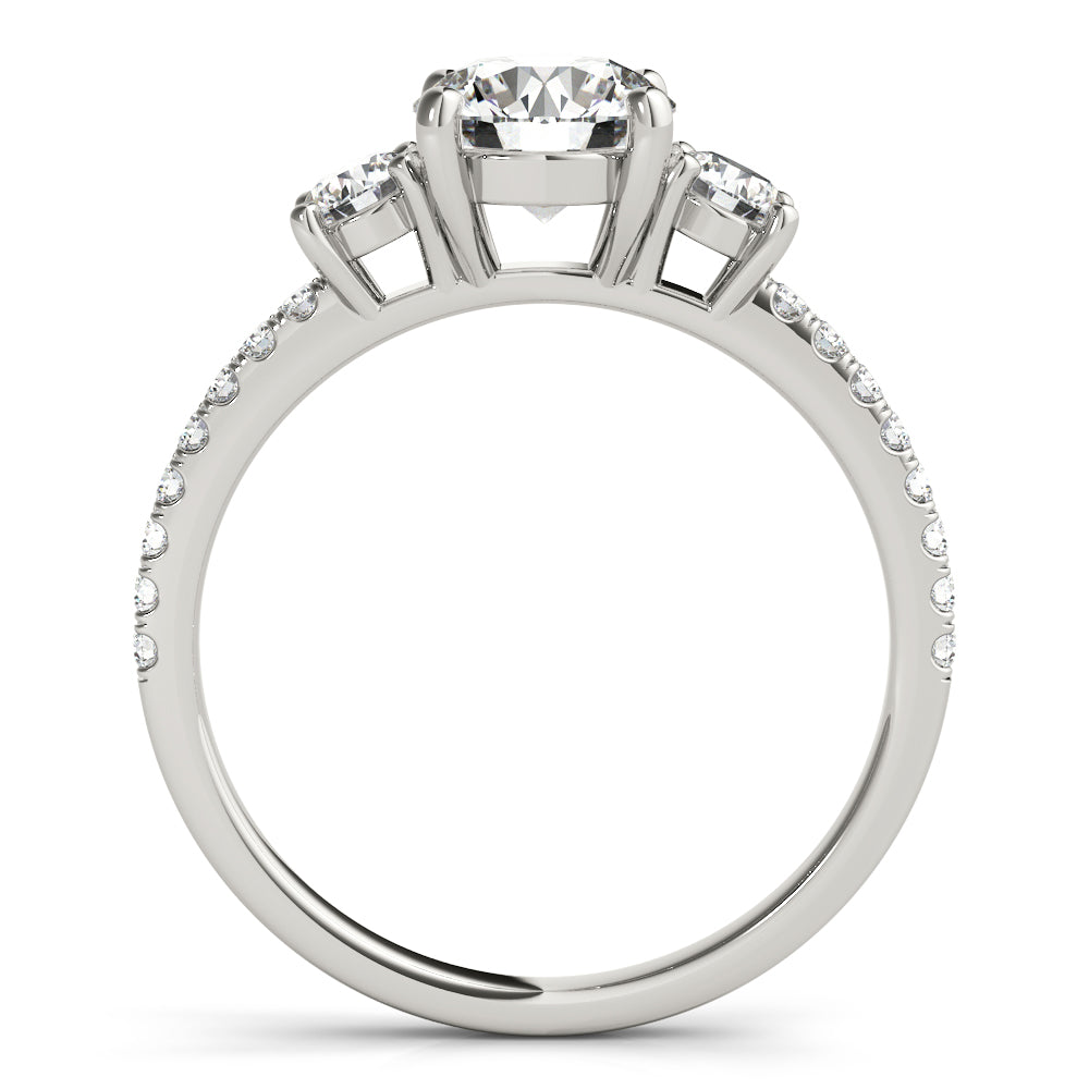 Three Stone Round Cut Lab-Diamond Pave with Prong Setting Ring