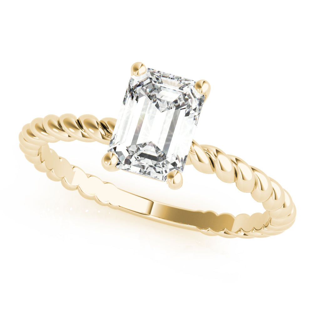 IGI Lab-Grown D-VVS Emerald Cut Diamond Twisted Band 4-Prong Solitaire Engagement Ring.