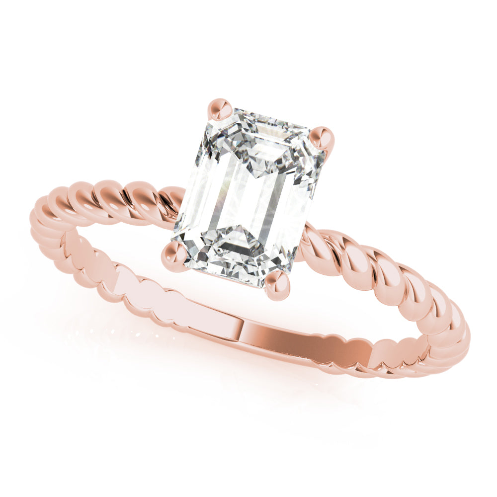 IGI Lab-Grown D-VVS Emerald Cut Diamond Twisted Band 4-Prong Solitaire Engagement Ring.