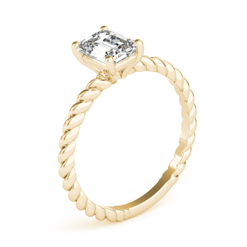 IGI Lab-Grown D-VVS Emerald Cut Diamond Twisted Band 4-Prong Solitaire Engagement Ring.