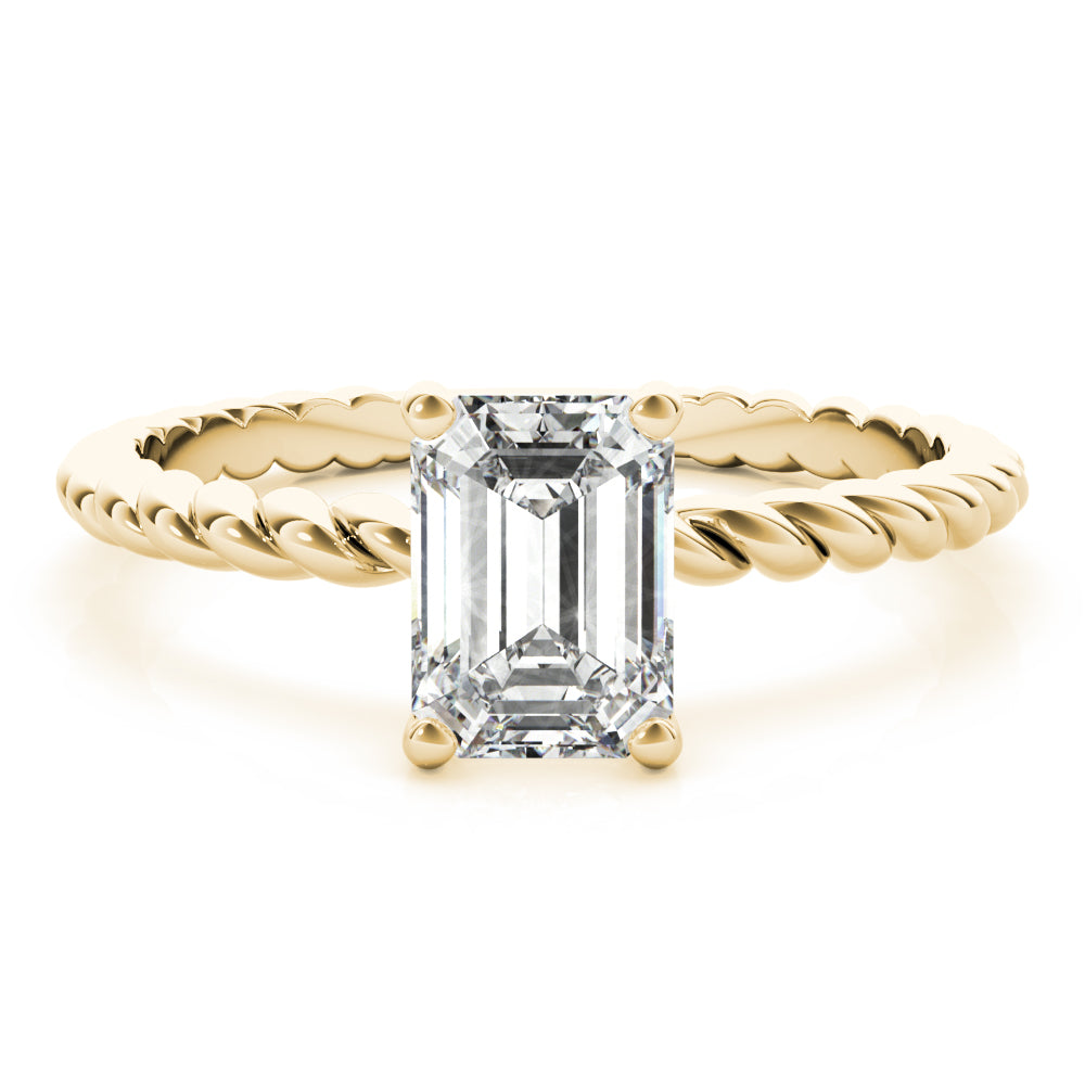 IGI Lab-Grown D-VVS Emerald Cut Diamond Twisted Band 4-Prong Solitaire Engagement Ring.