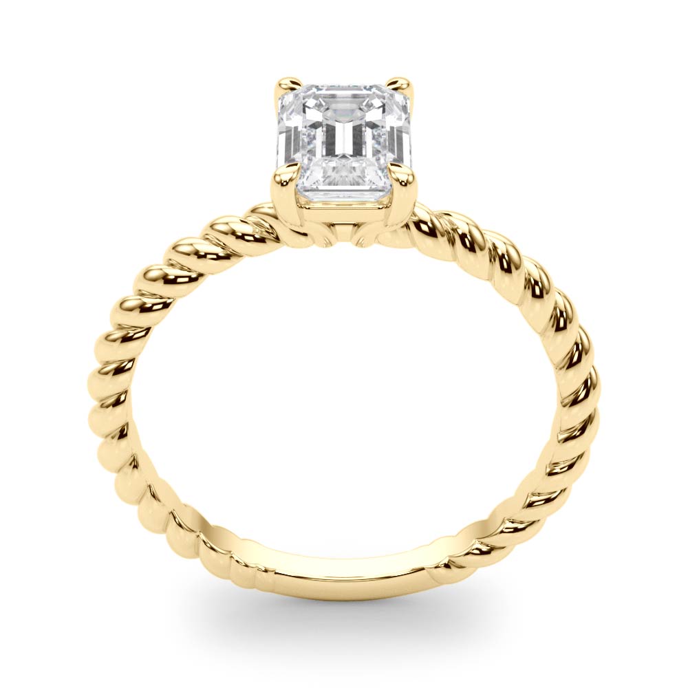 IGI Lab-Grown D-VVS Emerald Cut Diamond Twisted Band 4-Prong Solitaire Engagement Ring.