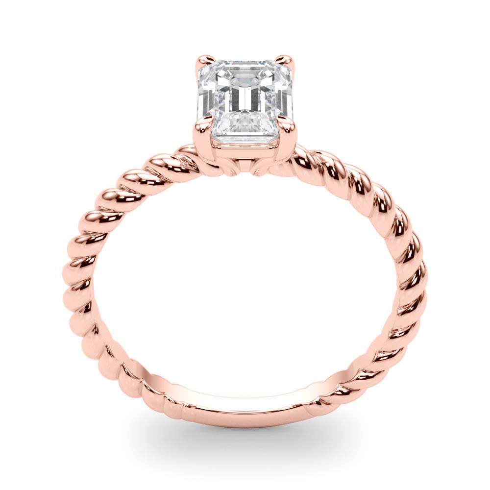 IGI Lab-Grown D-VVS Emerald Cut Diamond Twisted Band 4-Prong Solitaire Engagement Ring.