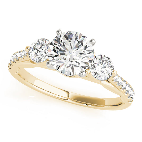 Round-Cut Three-Stone Lab-Diamond Ring with Pave and Four-Prong Setting