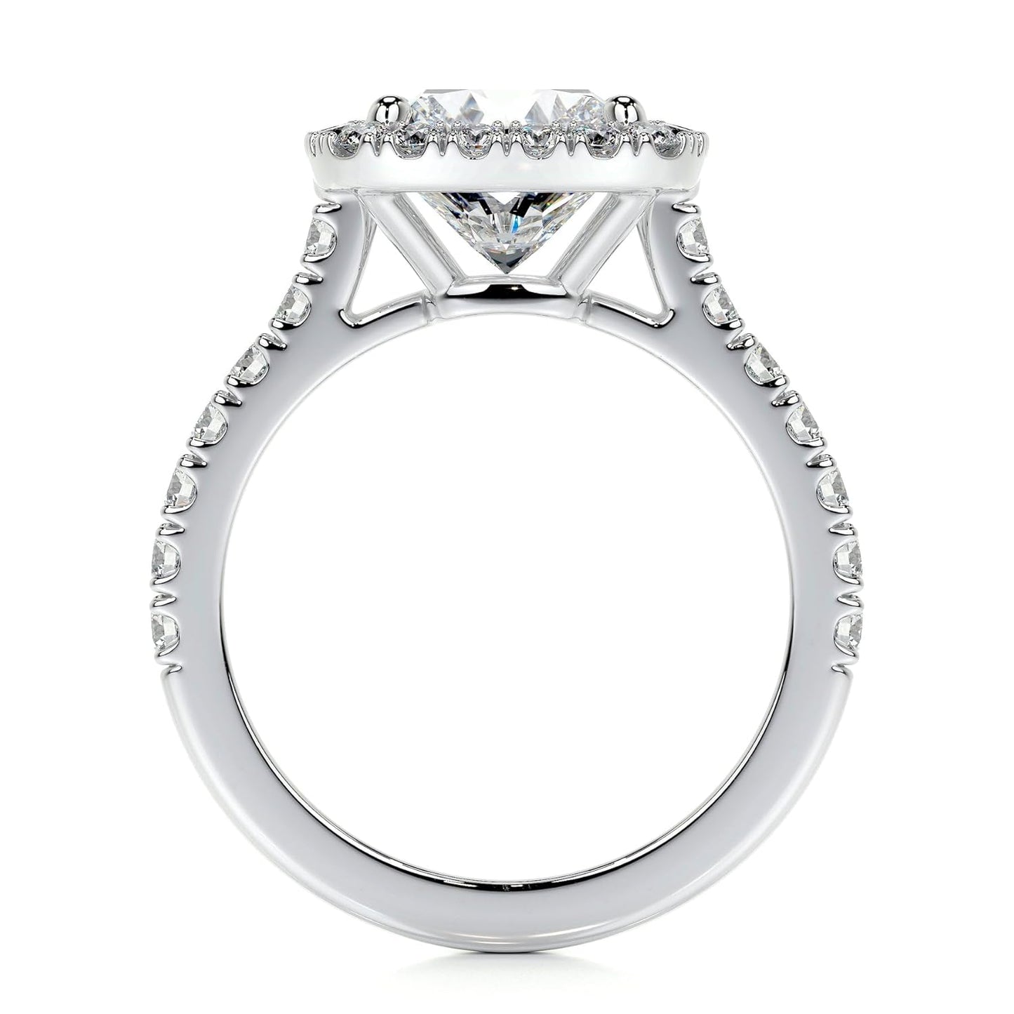 Cushion Cut Lab Grown Diamond Halo Engagement Ring with PavŽ Side Stones Ð IGI Certified