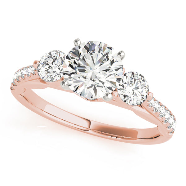 Round-Cut Three-Stone Lab-Diamond Ring with Pave and Four-Prong Setting
