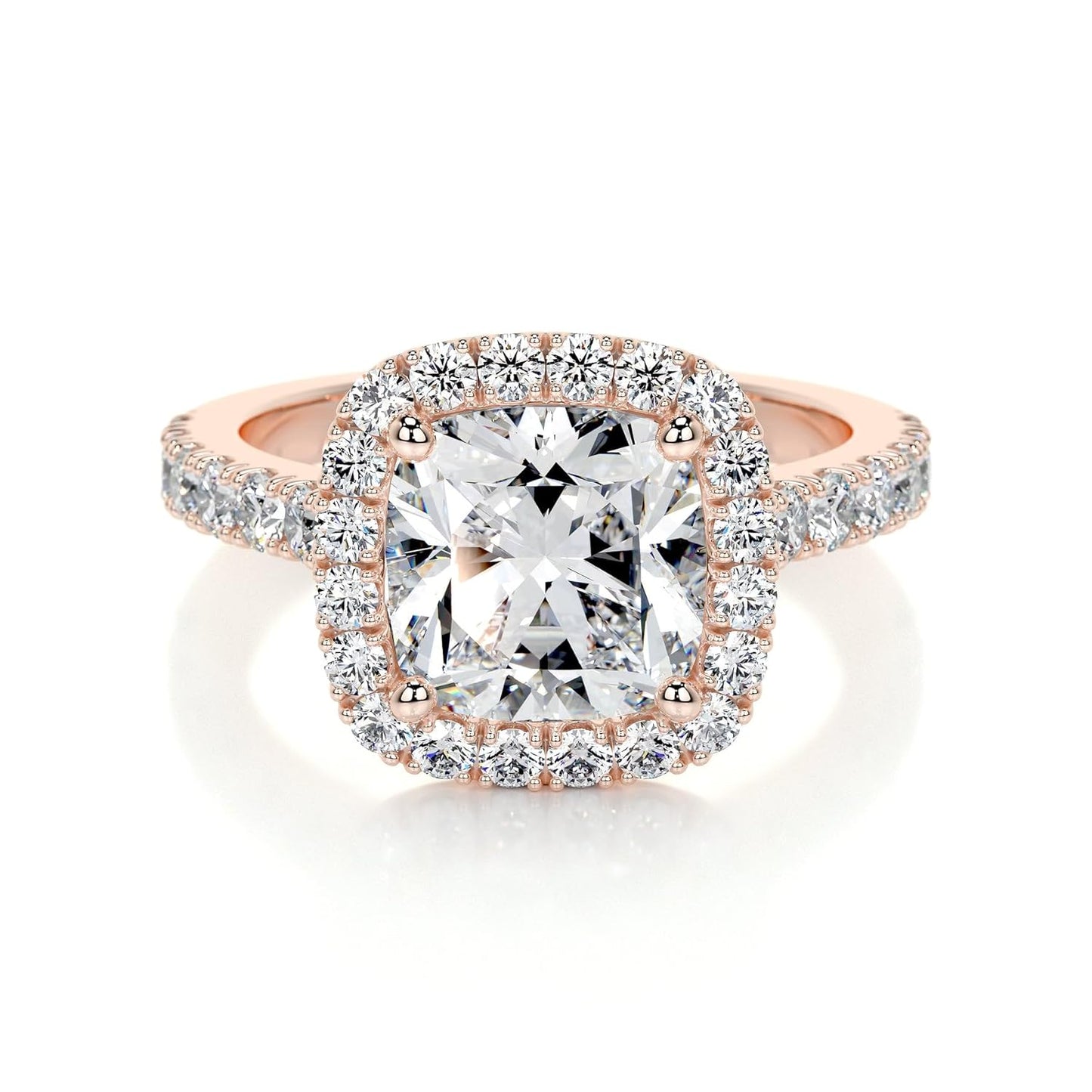 Cushion Cut Lab Grown Diamond Halo Engagement Ring with PavŽ Side Stones Ð IGI Certified