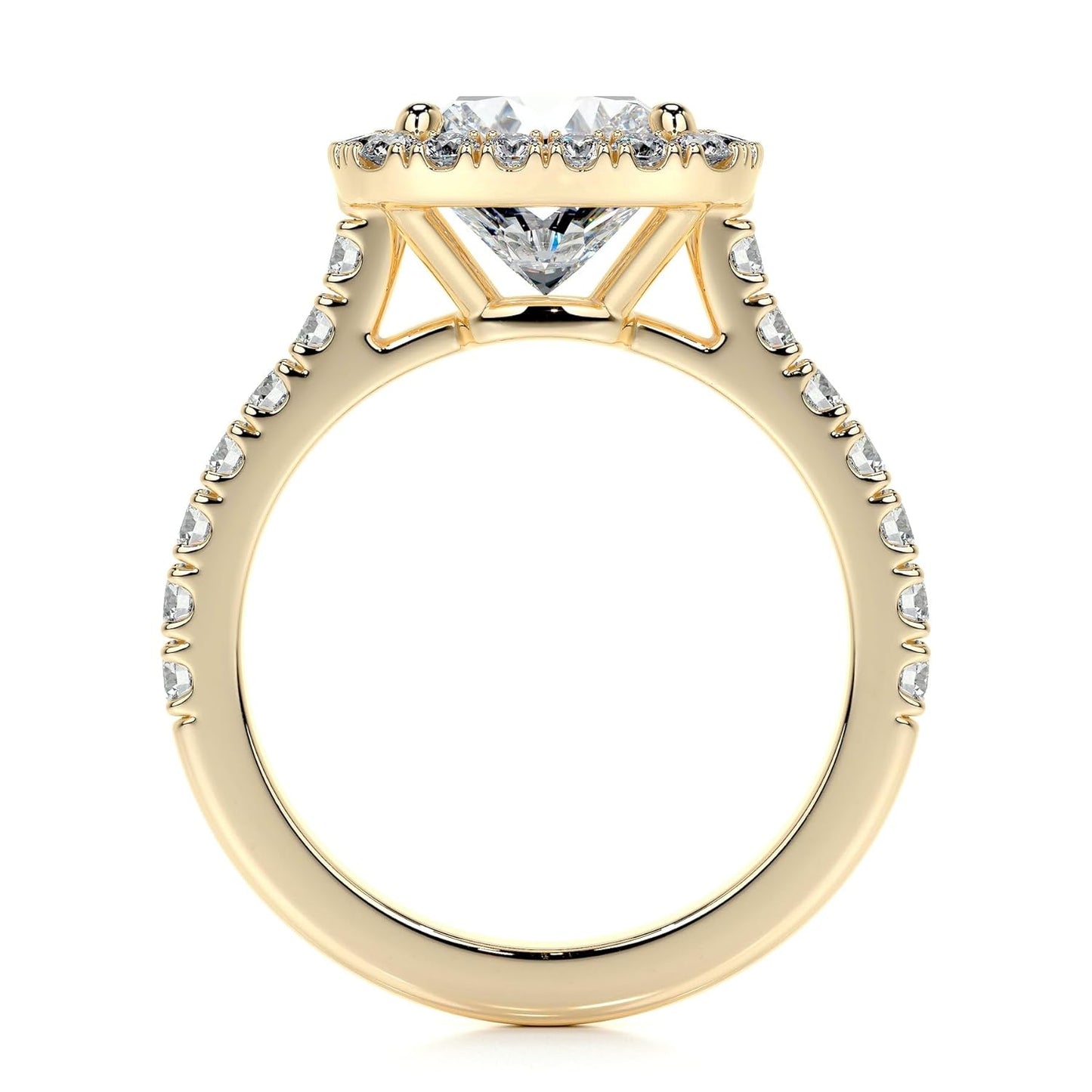Cushion Cut Lab Grown Diamond Halo Engagement Ring with PavŽ Side Stones Ð IGI Certified