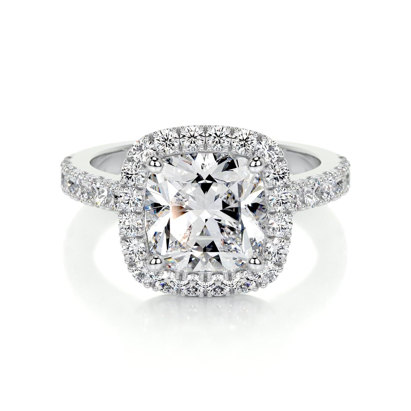 Cushion Cut Lab Grown Diamond Halo Engagement Ring with PavŽ Side Stones Ð IGI Certified