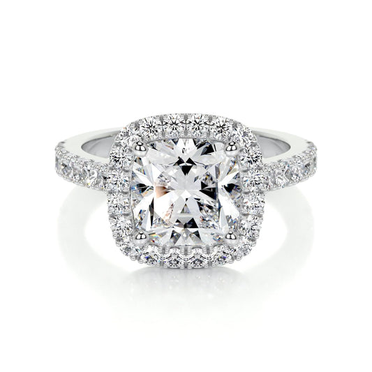 Cushion Cut Lab Grown Diamond Halo Engagement Ring with PavŽ Side Stones Ð IGI Certified