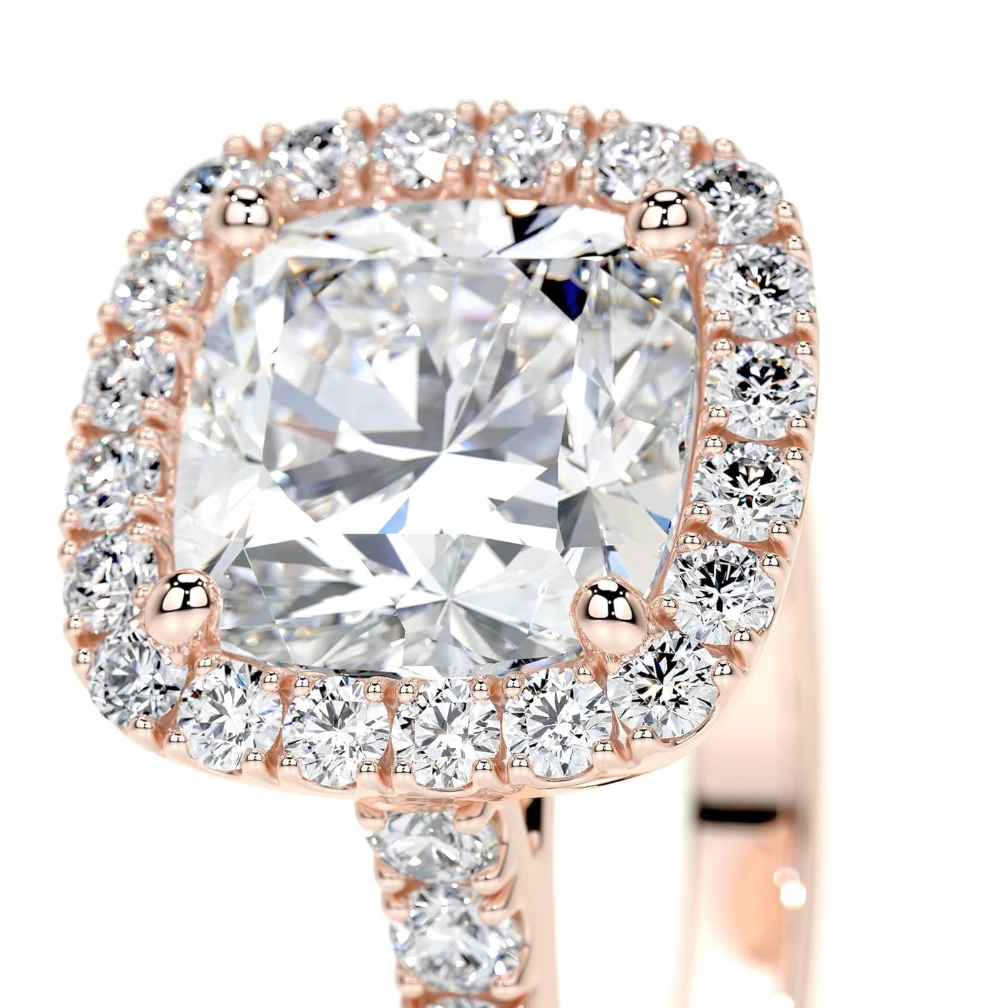 Cushion Cut Lab Grown Diamond Halo Engagement Ring with PavŽ Side Stones Ð IGI Certified