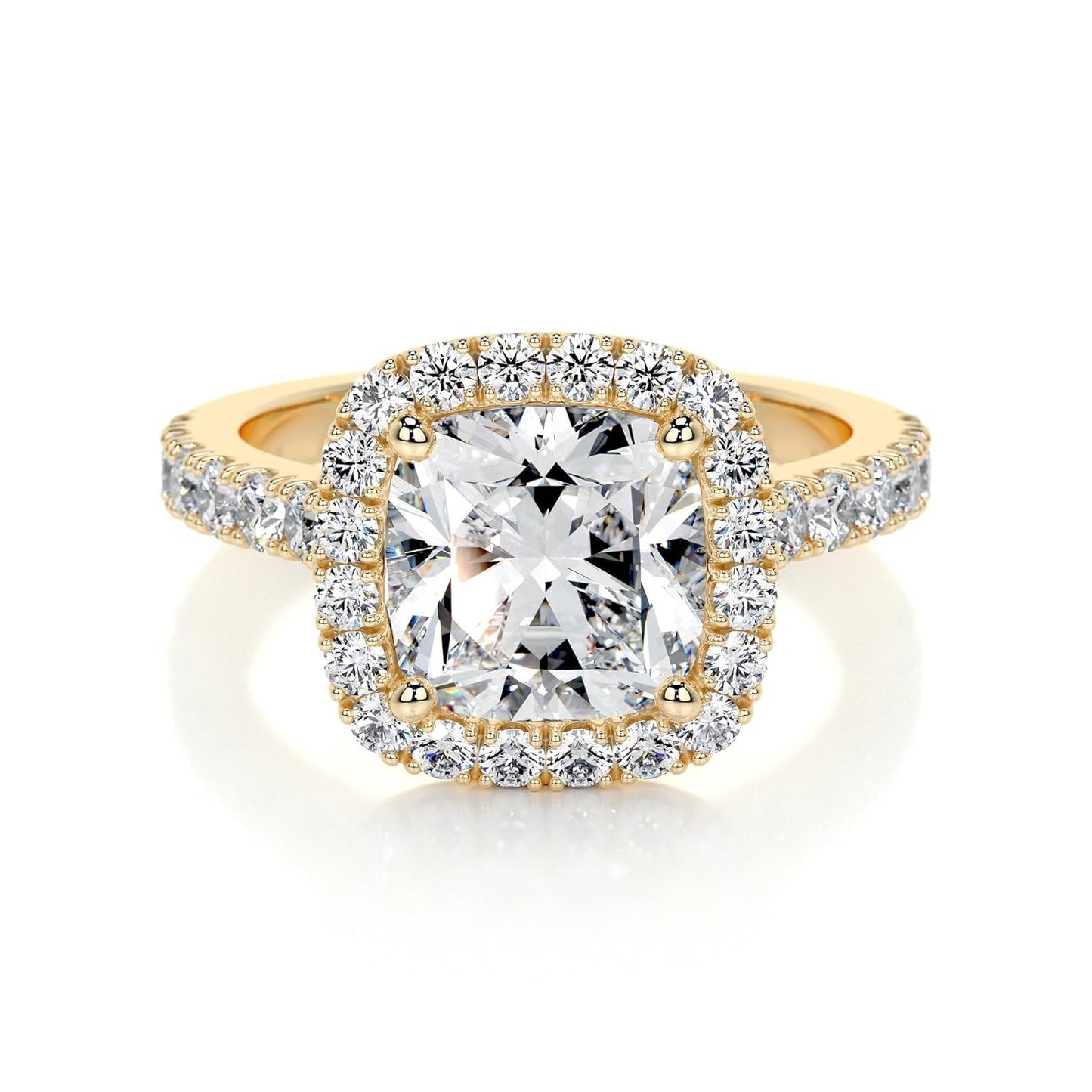 Cushion Cut Lab Grown Diamond Halo Engagement Ring with PavŽ Side Stones Ð IGI Certified