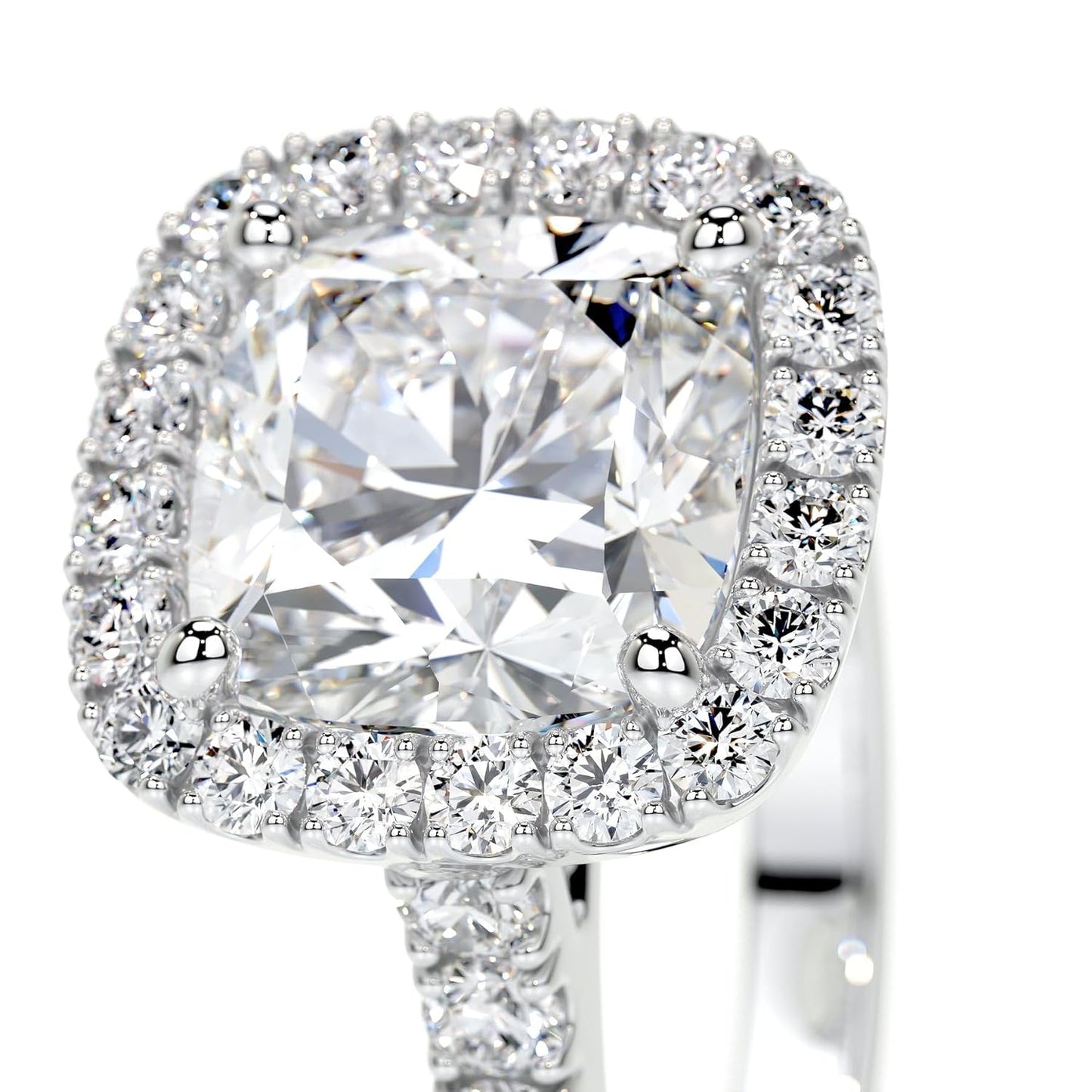 Cushion Cut Lab Grown Diamond Halo Engagement Ring with PavŽ Side Stones Ð IGI Certified