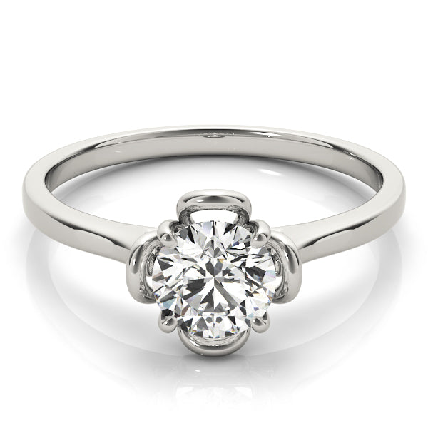 IGI Lab-Grown Round Cut Diamond 4-Prong Solitaire Flower Shape Engagement Ring.