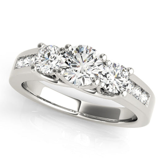 Lab-Grown Three Stone Round Cut Diamond Engagement Ring Available in 18k White Gold