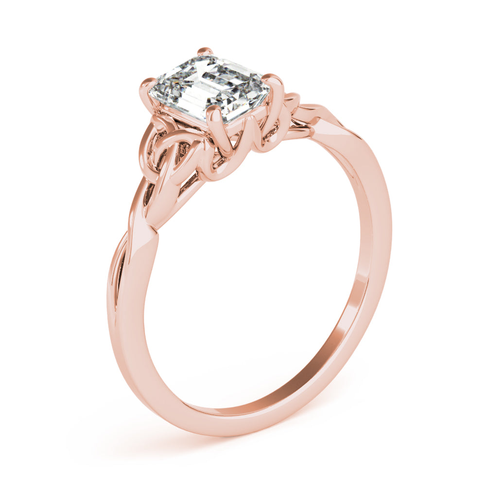 IGI D-VVS Lab-Grown Emerald Cut Diamond Intertwined Knot Solitaire Engagement Ring.