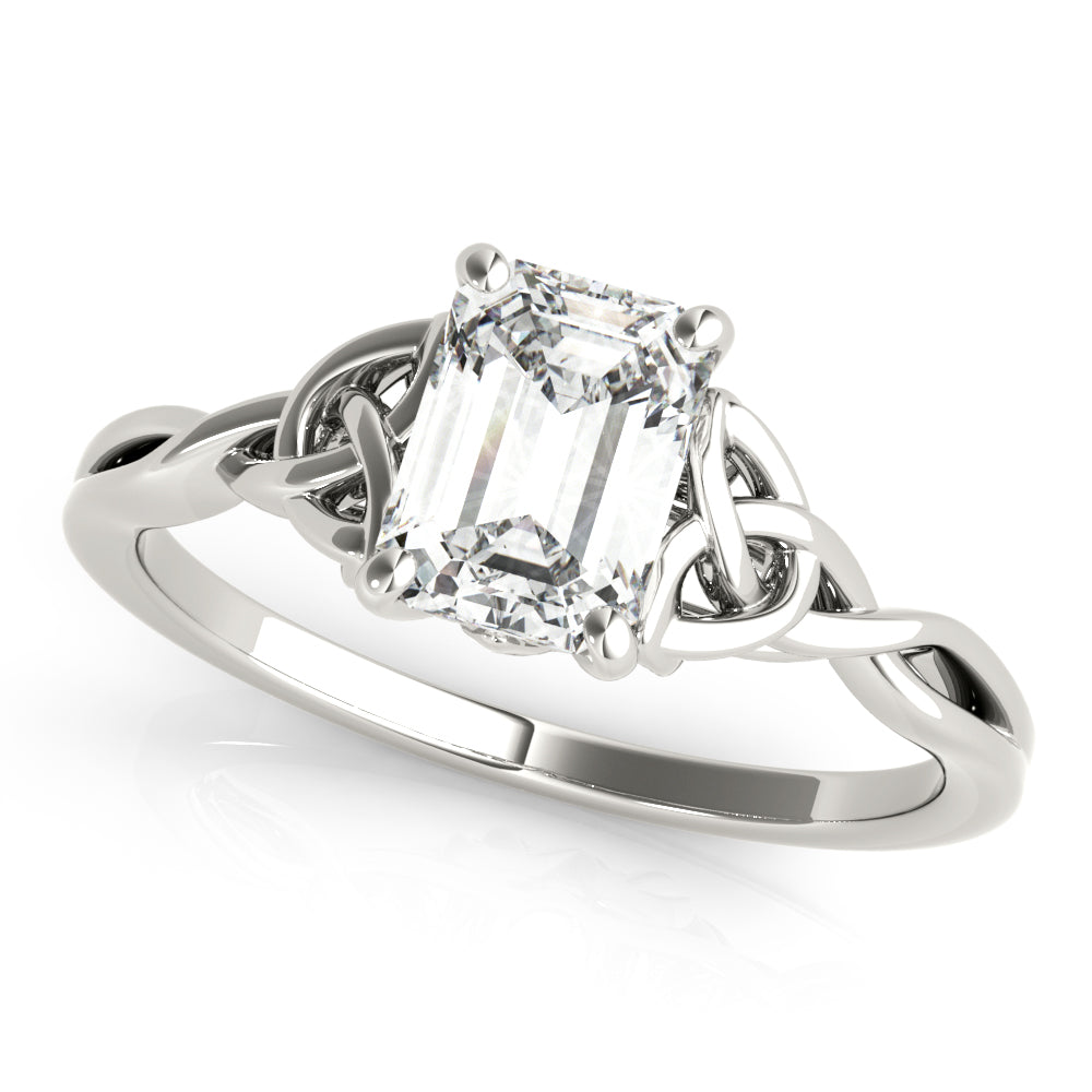 IGI D-VVS Lab-Grown Emerald Cut Diamond Intertwined Knot Solitaire Engagement Ring.