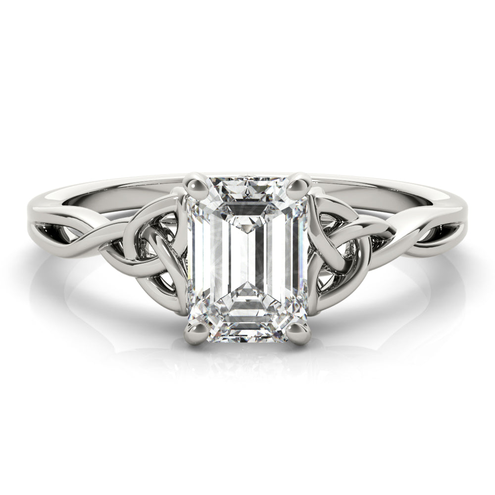 IGI D-VVS Lab-Grown Emerald Cut Diamond Intertwined Knot Solitaire Engagement Ring.