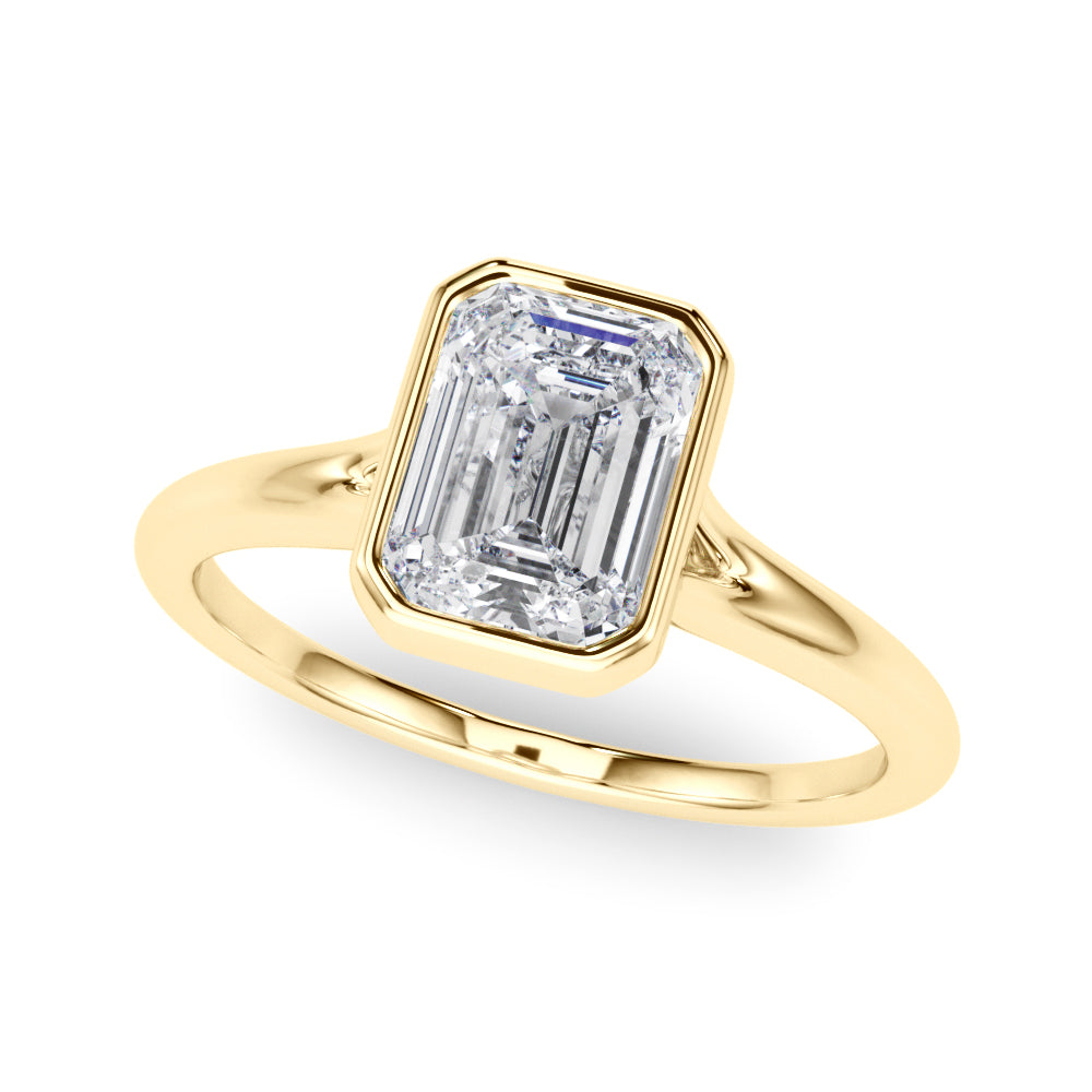 IGI Certified Emerald Cut Lab-Grown Diamond Bezel Set Solitaire Engagement Ring 9k,18k,Gold