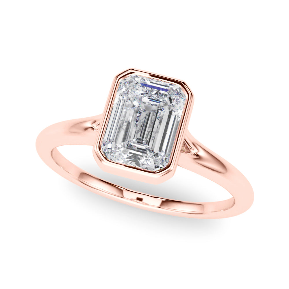 IGI Certified Emerald Cut Lab-Grown Diamond Bezel Set Solitaire Engagement Ring 9k,18k,Gold