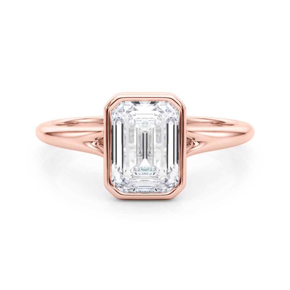 IGI Certified Emerald Cut Lab-Grown Diamond Bezel Set Solitaire Engagement Ring 9k,18k,Gold