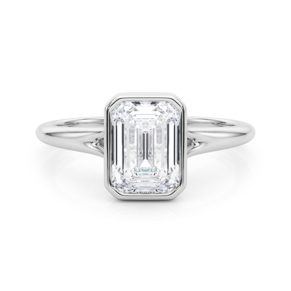 IGI Certified Emerald Cut Lab-Grown Diamond Bezel Set Solitaire Engagement Ring 9k,18k,Gold
