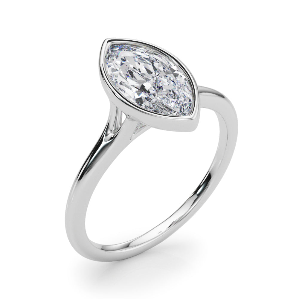 IGI Lab-Grown Marquise Cut Diamond Bezel Set Solitaire Engagement Ring.