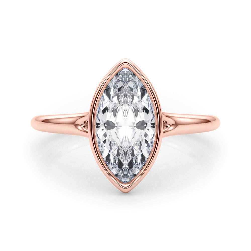 IGI Lab-Grown Marquise Cut Diamond Bezel Set Solitaire Engagement Ring.