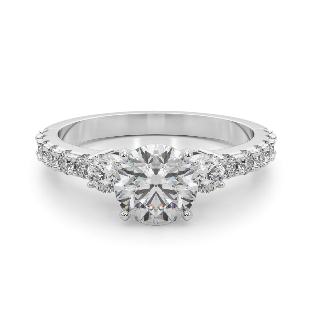 Lab-Grown Round Cut Diamond Three Stone Engagement Ring Available in 0.50-2.00ct