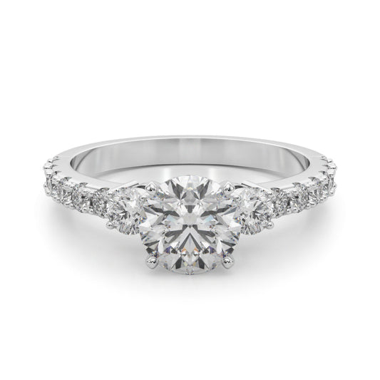 Lab-Grown Round Cut Diamond Three Stone Engagement Ring Available in 0.50-2.00ct