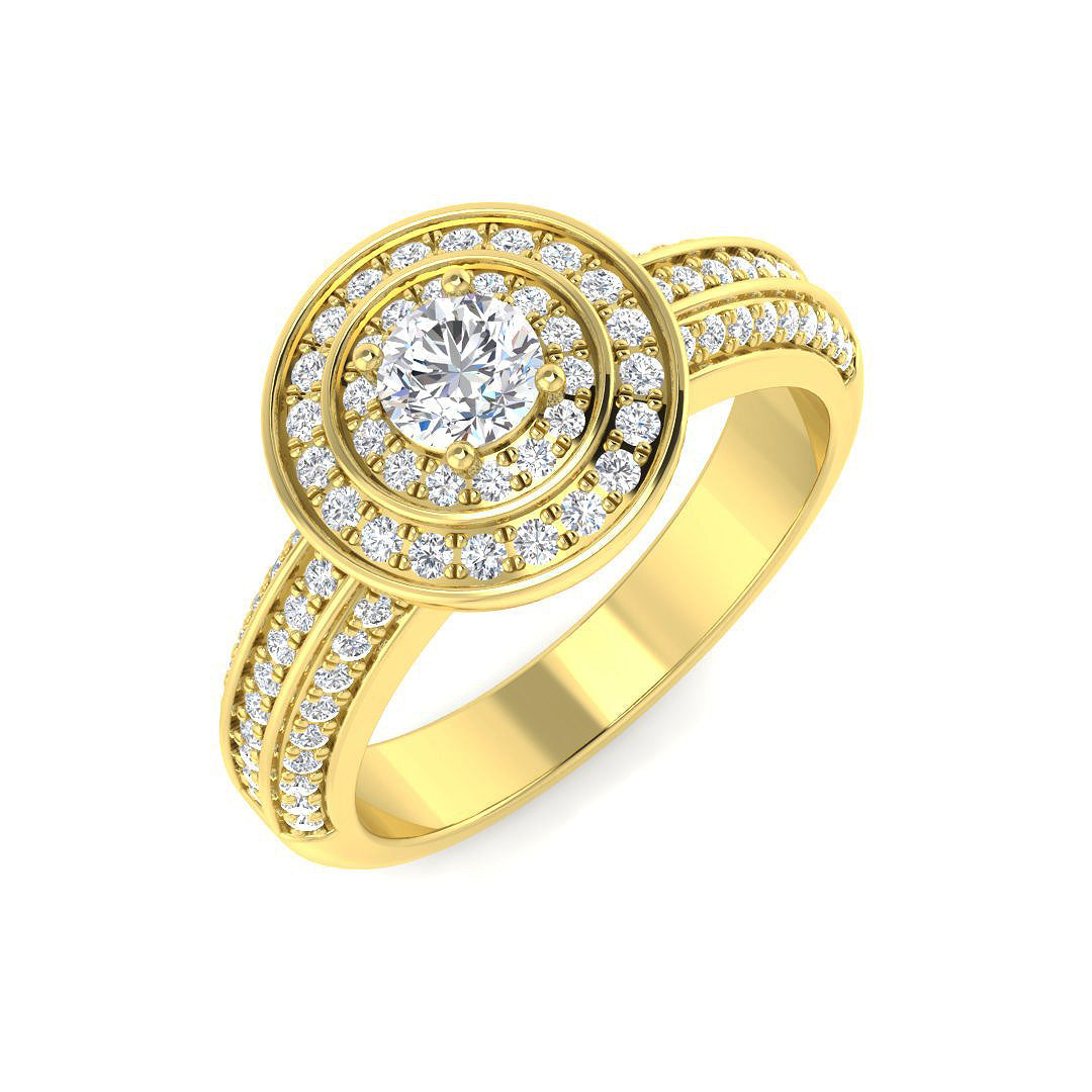 Natural Round Cut Diamond Halo Engagement Ring