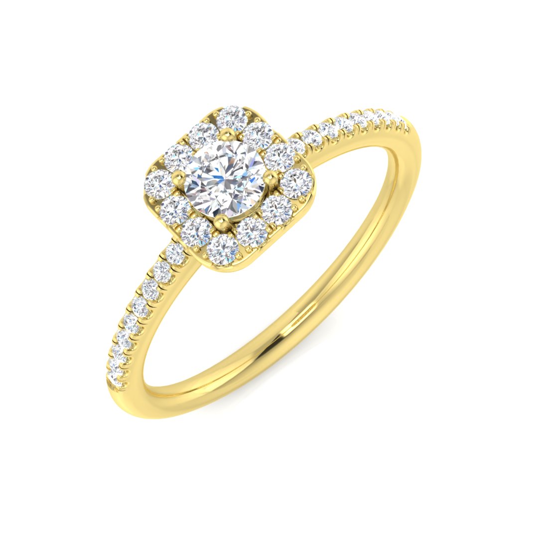 Natural Round Cut Diamond Halo Engagement Ring