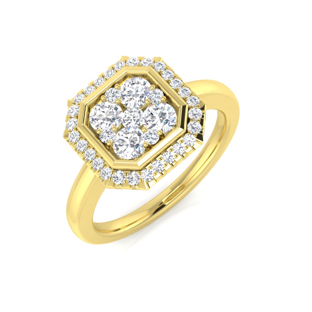 Natural Round Cut Diamond Cluster Engagement Octagonal Shape Ring