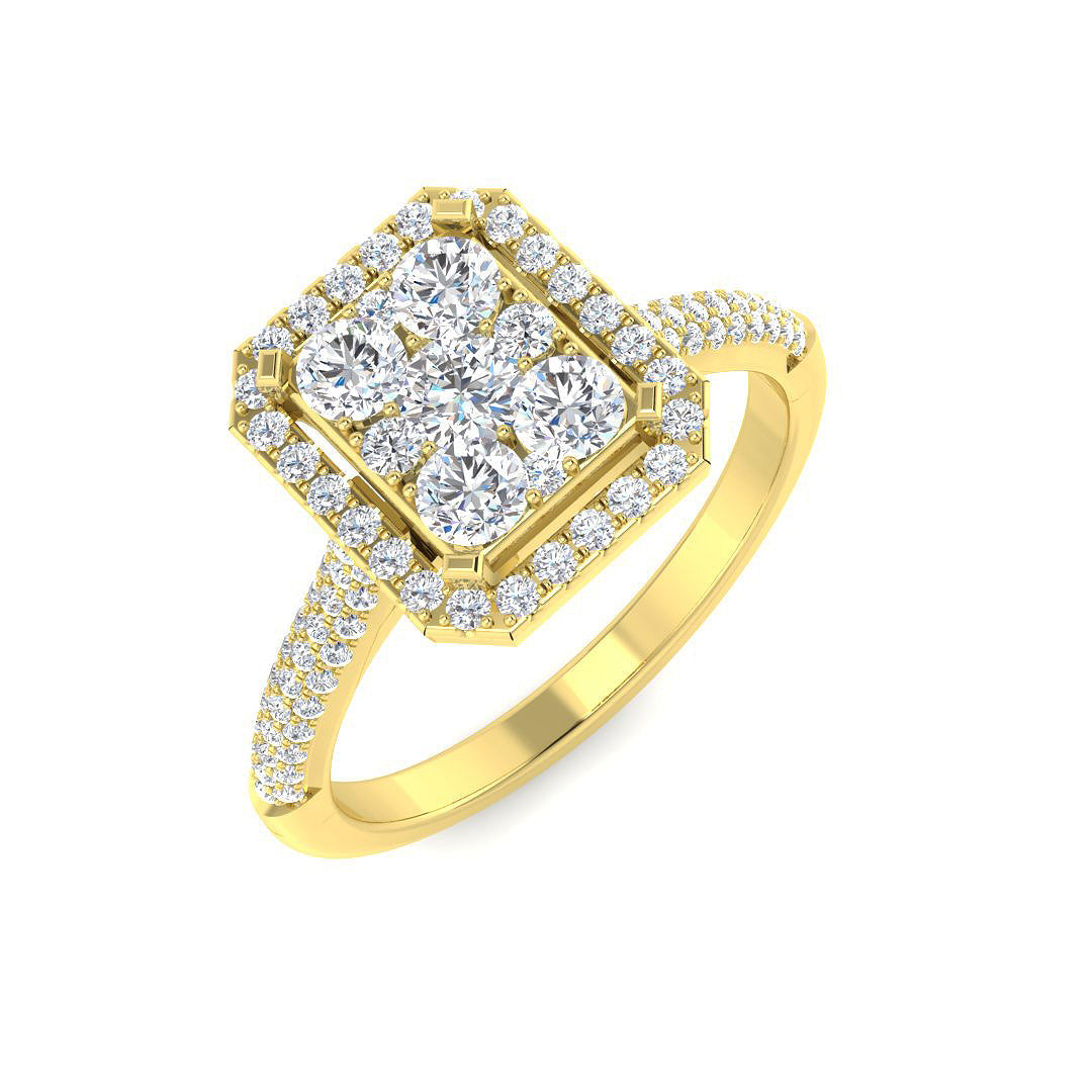 Natural Round Cut Diamond Cluster Engagement Ring