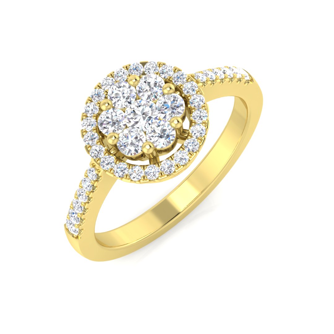 Natural Round Cut Diamond Engagement Cluster Ring