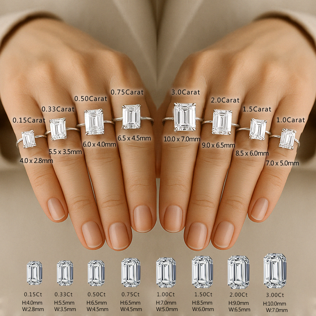 IGI Lab-Grown D-VVS Emerald Cut Diamond 4-Prong Solitaire Engagement Ring Gift For Her.