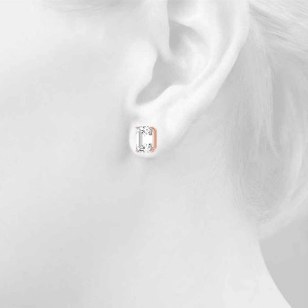 Emerald Cut Lab-Grown Diamond Stud Earrings For Women, 4 Prong Setting, D Color and VVS Clarity