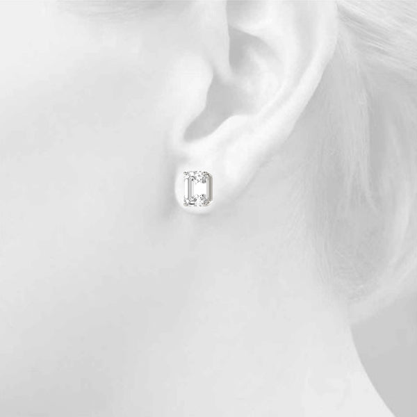 Emerald Cut Lab-Grown Diamond Stud Earrings For Women, 4 Prong Setting, D Color and VVS Clarity