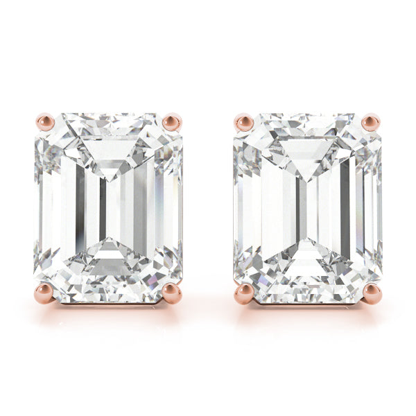 Emerald Cut Lab-Grown Diamond Stud Earrings For Women, 4 Prong Setting, D Color and VVS Clarity