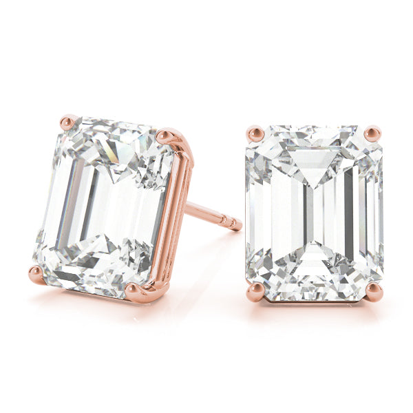Emerald Cut Lab-Grown Diamond Stud Earrings For Women, 4 Prong Setting, D Color and VVS Clarity