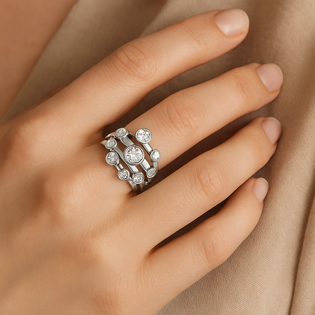 Natural Round Diamond Rain Drop Engagement Ring