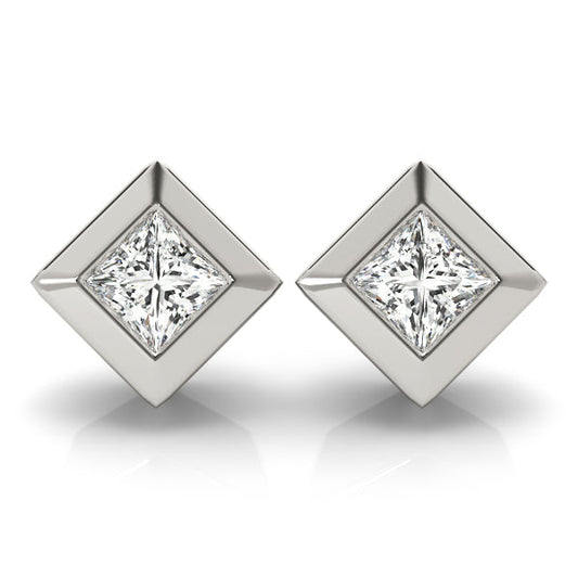 Lab-Grown Princess Cut Diamond Stud Earrings For Women, Bezel Set , D Color VVS Clarity